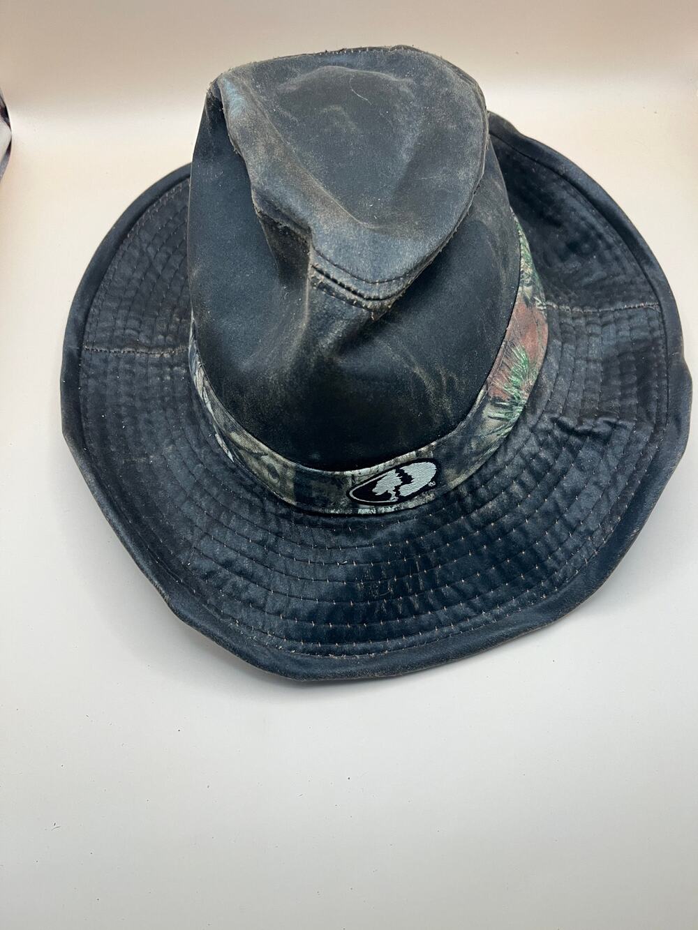Mossy Oak Outdoor Cap Camo Boonie Bucket Hat L/XL Black Waxed Oilskin Look